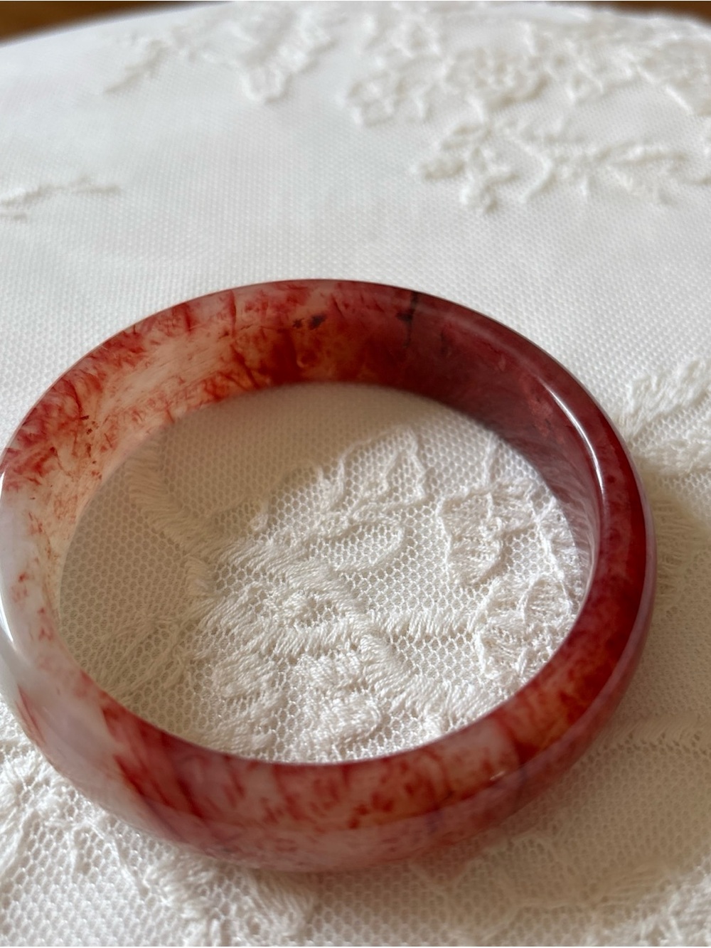 Red White Jadeite Bangle Bracelet - Women’s Jewelry